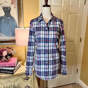 Women's Vineyard Vines Festive Plaid Button Front Shirt Top Blouse Size 6